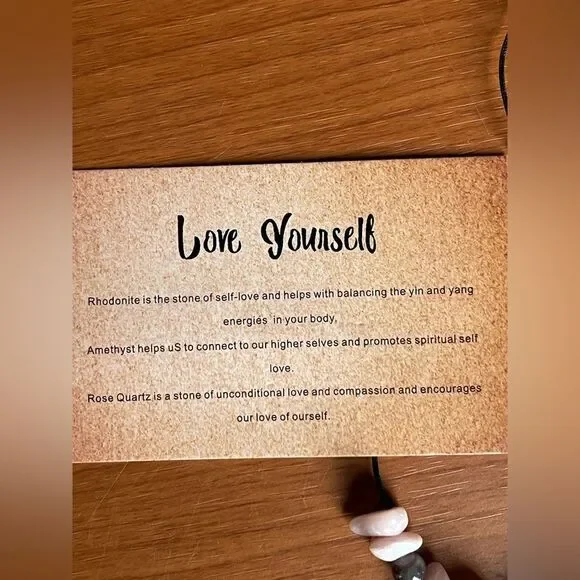 “Love Yourself” Tumbled Stone Bracelet (Rose Quartz, Amethyst, Rhodonite) - Picture 10 of 12